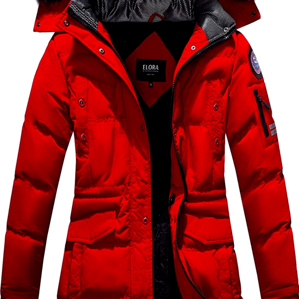 Plus Size Faux Fur Hooded Red Coat